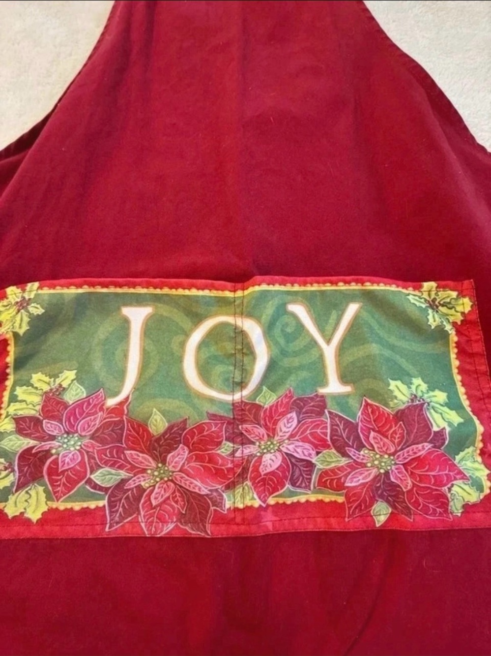 Christmas "JOY" Red Poinsettia Cotton Apron with Pockets